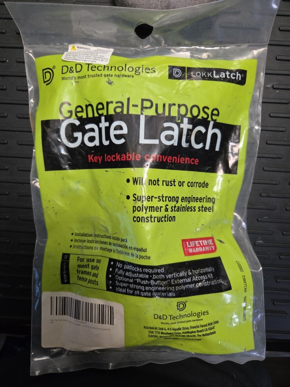 D&D Technologies LokkLatch General Purpose Gate Latch Key Lockable Black LLMK2